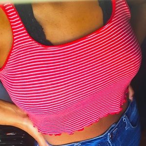 Forever 21 ruffle, red and white crop tank
